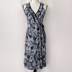 Max and Cleo Blue Floral Sleeveless Wrap Dress